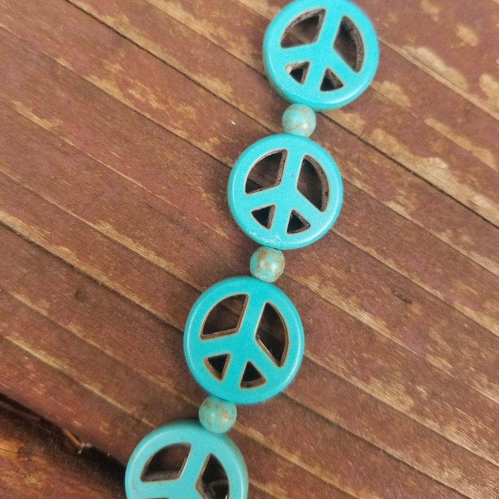 Peace Sign Necklace & Bracelet Set - Turquoise - Picture 6 of 7